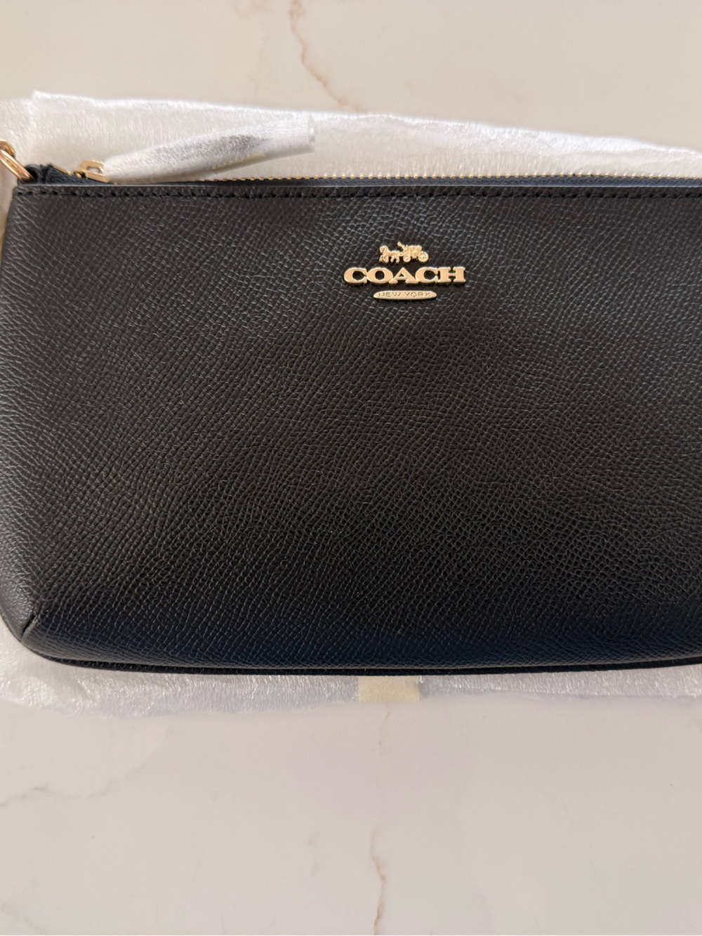 Coach Black Wristlet with Gold Chain